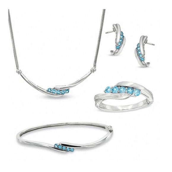 Blue Topaz Pendant Earrings Ring and Bracelet Set - Picture 1 of 1